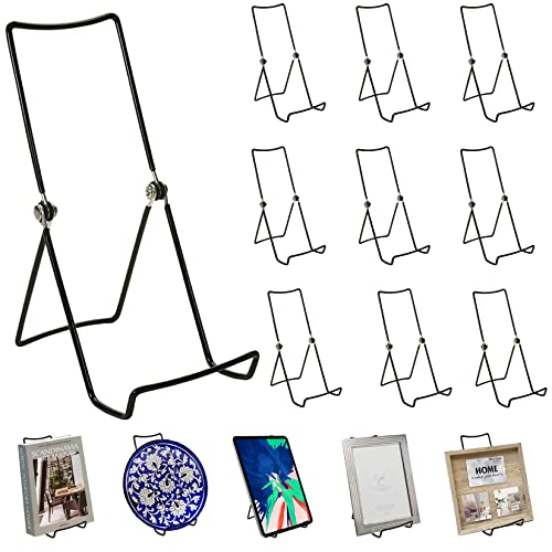 Carmona 10-Pack Multi-Purpose Wire Easel Display Stand For Book Holder, Plate & Picture Frame Stand - 3.8"X8.5" Black Metal Adjustable Stand For Library Display, Decorative Plate, Vinyl Records & More #TOP25