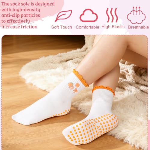 Image of Jspupifip 2 /4 /5 Pairs Cute Pilates Socks for Women Embroidery Non Slip Yoga Socks for Barre Workout Hospital