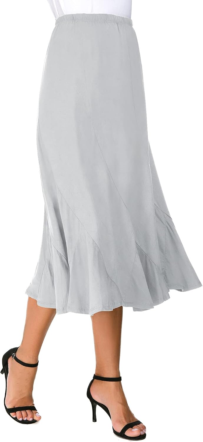 EXCHIC Women's Elegant Ankle Length Ruffle Hem Elastic Waist Suede Midi Skirt