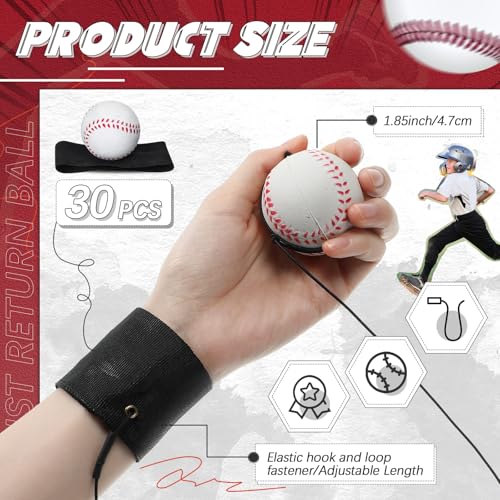 Jerify 30 Pcs Baseball Party Favors Wrist Return Balls on a String Return Wrist Practice Wristband Ball on Elastic Cord for Adults Baseball Gifts Goodie Bags Stuffing Sports Party Decorations by Jerify - Image 2
