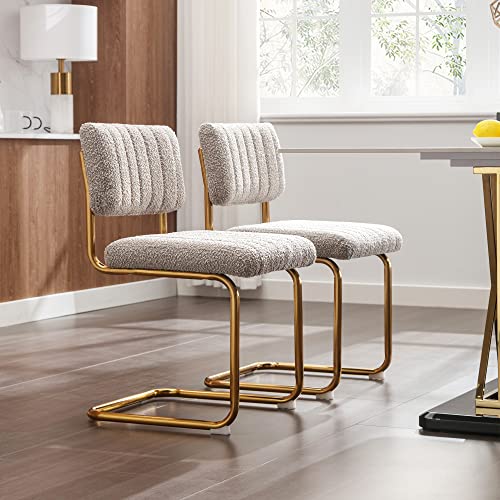 Onevog Mid Century Modern Dining Chairs, Boucle Dining Chair With Gold Metal Base, Upholstered Dining Chair, Armless Accent Chair Set Of 2 For Kitchen, Dining Room, Living Room, Khaki #TOP1