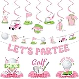 Musaeva Pink Golf Party Decorations - 12Pcs Pink Golf Lets Partee Banners Hanging Swirls Honeycomb Centerpieces Birthday Decoration, Sport Birthday Party Decor Supplies For Women
