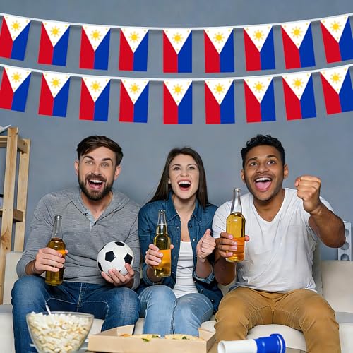 Image of AhfuLife 30 Pcs Philippines String Flags for Independence Day Decorations, Small Filipino Flag Bunting Banner - Double Sided for National Day Christmas Party Decorations (5.5x8.3 Inch-33 Ft)