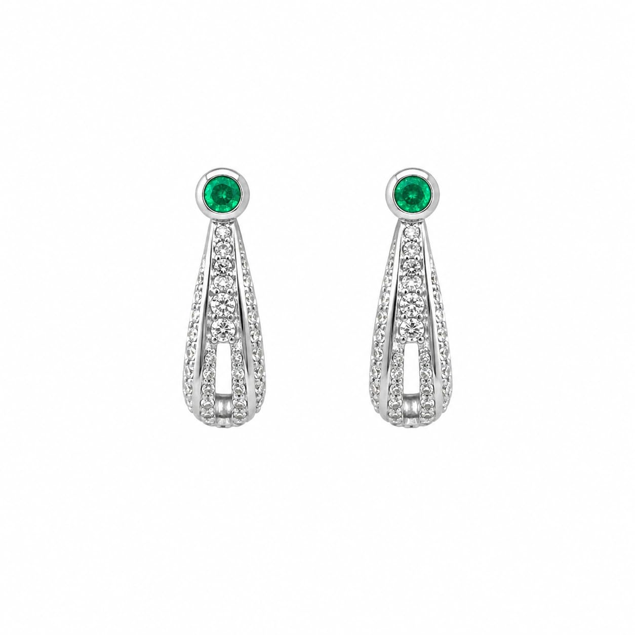 GlitzHeaven 925 Sterling Silver Green CZ Stone Drop Stud Earrings for Men | Kaju Bali Style Diamond Pave Design | Stylish Everyday & Party Jewellery-image-7