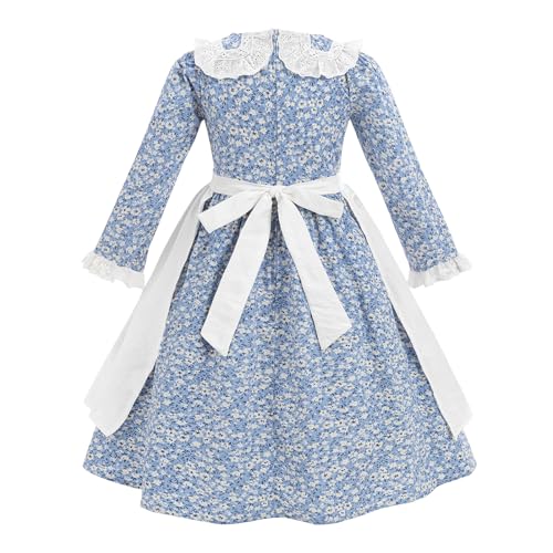 Disfraz Colonial Prairie para Niñas Azul con Delantal y Capota miniatura 2