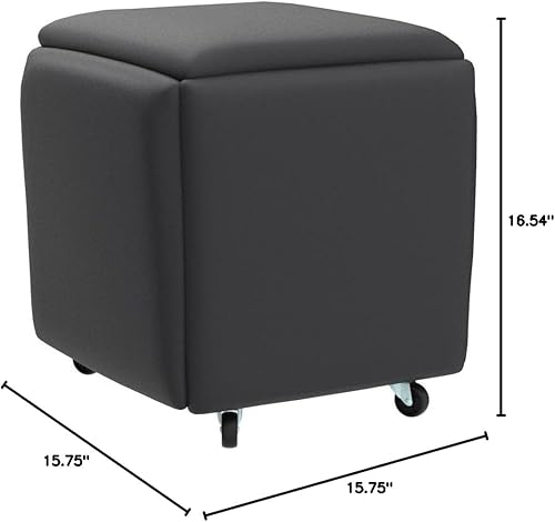 Miniatura 8 de Silla otomana anidable 5 en 1, taburetes apilables, banco otomano cuadrado de cuero, taburete de pie con ruedas para sala de estar, comedor, 15.75 x