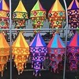 tejidos al por mayor valencia Varios colores y diseños Rajbhoomi Pantalla decorativa india de tela de algodón, faroles plegables al por mayor, lote de 10 unidades