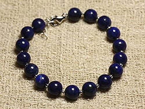 925 Sterling Silver Anxiety Relief Calming Silver Helling 8mm Stracking Blue Lapis Lazuli Bracelet Round, Smooth 7" for Mens, Womens, gf, bf & Adult. CHIK-STNRD-47654