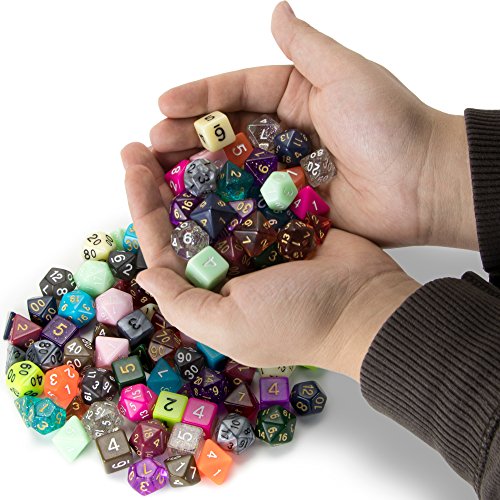 Wiz Dice Series III 100+ Pack of Random Polyhedral Dice Sets, New Neon, Pearl, Translucent, Solid, and Glitter Treatments - Thumbnail 3