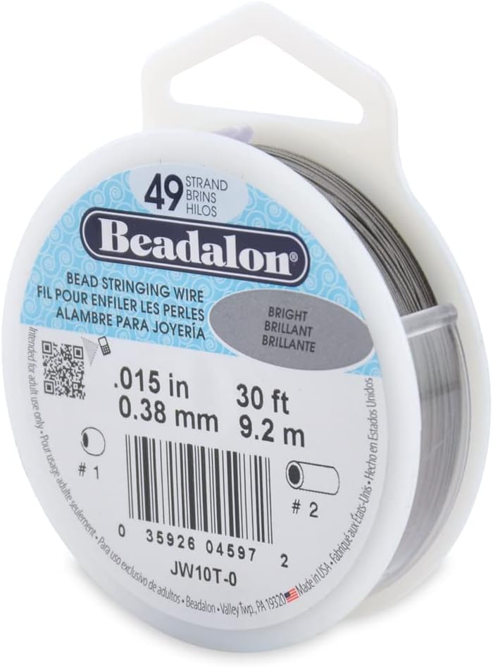Beadalon 49 Strand Bundle 9, Jewelry Making Tool Kit, 49 Strand Stainless Steel Bead Stringing Wire (0.015" Dia., 30' L), Silver Plated Crimp Tubes Size #2, Standard Crimp Tool