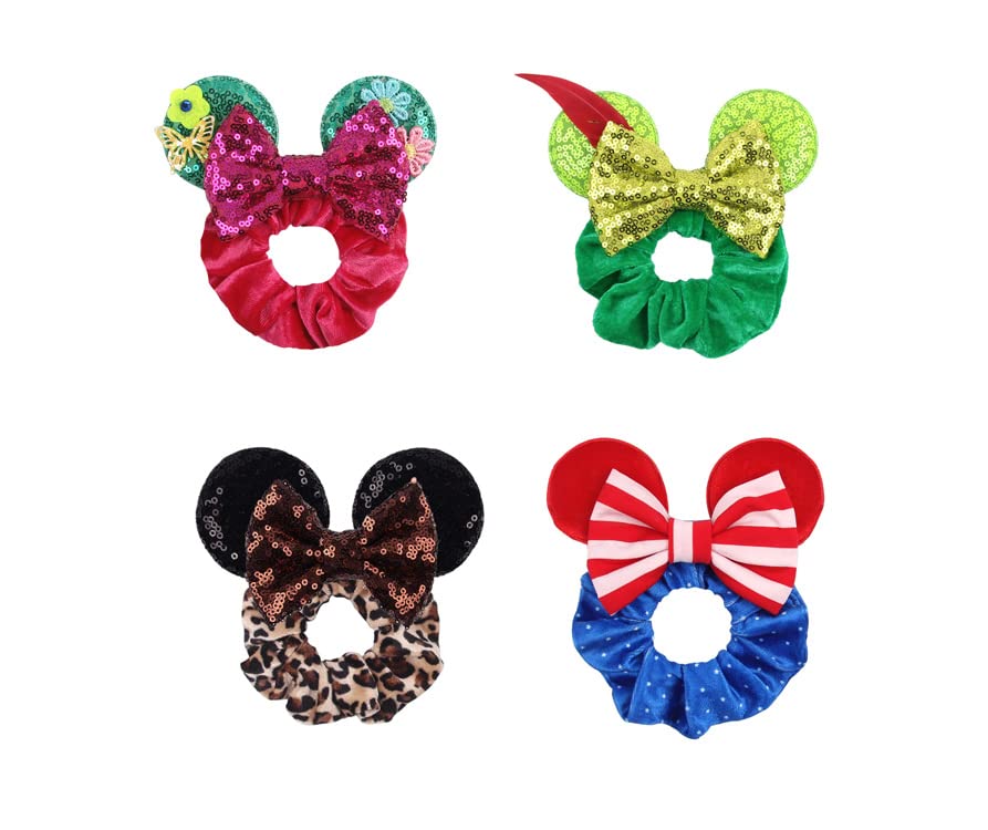Christmas Hair Mouse Ear Scrunchies for Kids Velvet Hair Bow Scrunchies for Women - Sequins Mouse Hair Bands for Pony Tail for Women Girls Hair Accessories