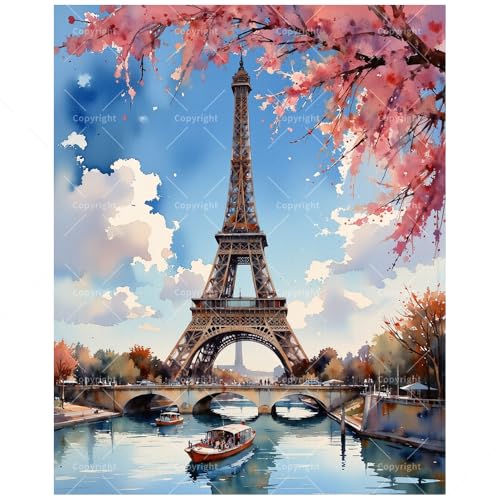 DecorFriday Eiffel Tower and cherry blossoms paint by number kit