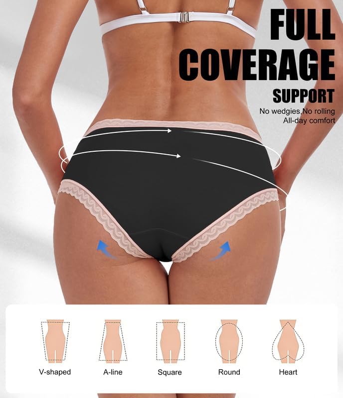 ANLIQI Cotton Underwear for Women Soft Lace Trim Hipster Panties Low Rise Bikini Undies Multipack(3-Pack Black,L) - Image 6
