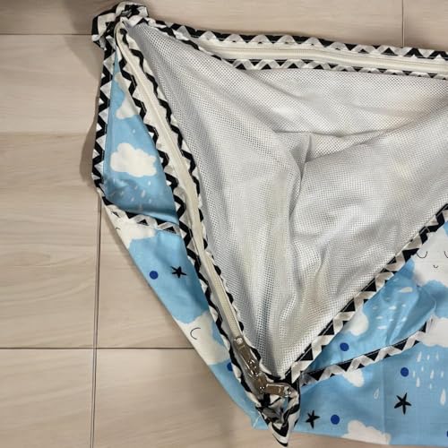 Image of Fabrify Baby Hammock Ghodiyu /Khoyu Soft Cotton Cloth Swing Cradle Safety with Mosquito Net Cover with Zipper (Sky Blue)