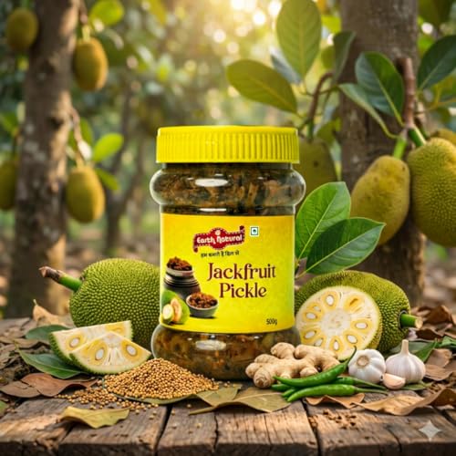 Image of Earth Natural Jackfruit Pickle 500g in Fresh | Handmade Kathal ka Achar in Mustard Oil | Spicy & Tangy Homemade Pickle | Traditional Jackfruit Achaar | No Chemical Preservatives
