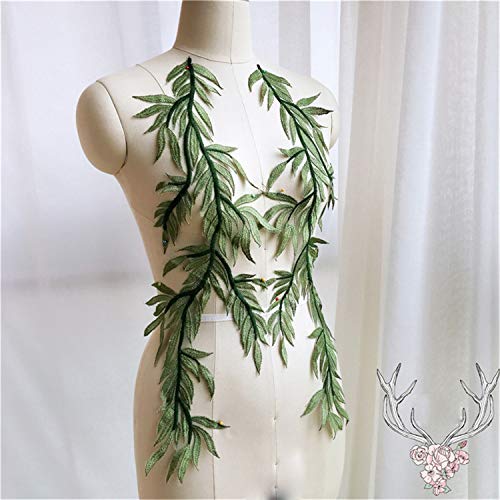 Leaves Vine Lace Applique Green Forest Lace Appliques Lace Motif Trims Embroidery Sewing Patches For Craft Projects (1 Mirror Pair,Green) #TOP2