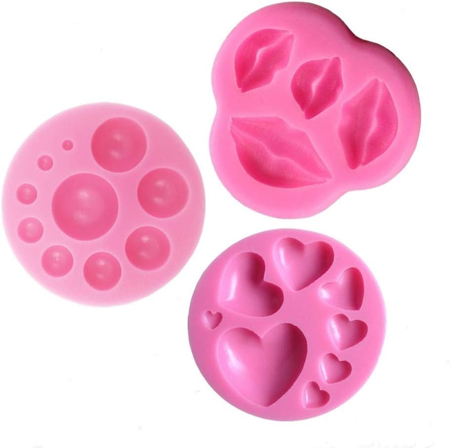 Wedding Chocolate Candy Molds Set-Lips,Heart and Dot Shapes Silicone Mold for Cake Decoration,Cupcake Topper,Polymer Clay,Crafting,Resin Epoxy,Jewelry Making(3 Pcs