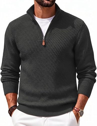 COOFANDY Mens Quarter Zip Sweater Slim Fit Pullovers Sweaters Knit Pullover