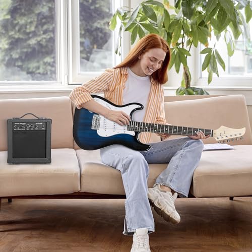 Smartxchoices 39" Electric Guitar Beginner Kit Full Size Blue Guitar with 10W Amp, Case and Accessories Pack for Starter (Blue) - Thumbnail 3