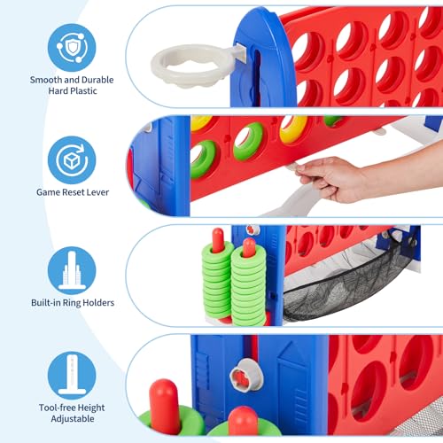 Garvee Giant 4 in a Row Game,Adjustable Height Board Jumbo 4-in-a-Row Game with Quick-Release Slider,Mini Basketball,Golf & Ring Toss Set for Family Party, Outdoor & Indoor by Garvee - Image 4