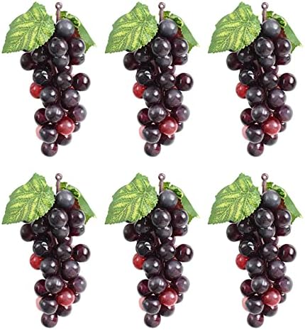 Luckforest Artificial Grapes, 6Pcs Agate Red Simulation Frosted Grape Clusters for Vintage Wedding Favor Wine Decor Faux Fruit Props Grape Vines Garland Decorations