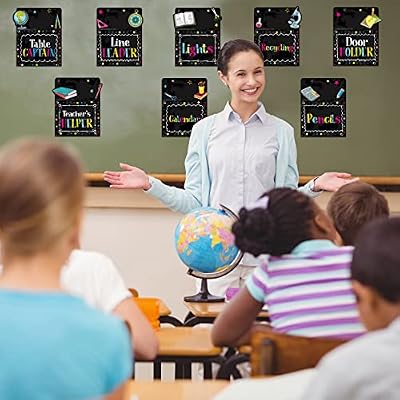 Pajean 75 Pcs Classroom Jobs Cards Teacher's Helpers Bulletin Board Set Class Jobs Pocket Chart with Chalkboard Brights Name Tags for Preschool Elementary Back to School Decor(Bright Chalkboard)