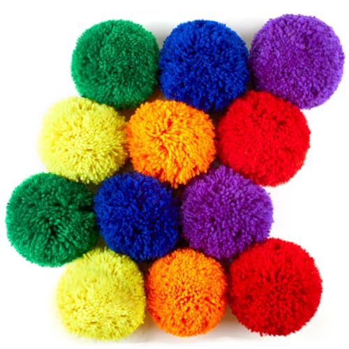 12-Pack Soft Fleece Balls Large 5-inch Dodgeball Playground Balls, Rainbow Pack Size for Dodge Ball, Handball, Camps and Schools Blue,Green,Orange,Purple,Red