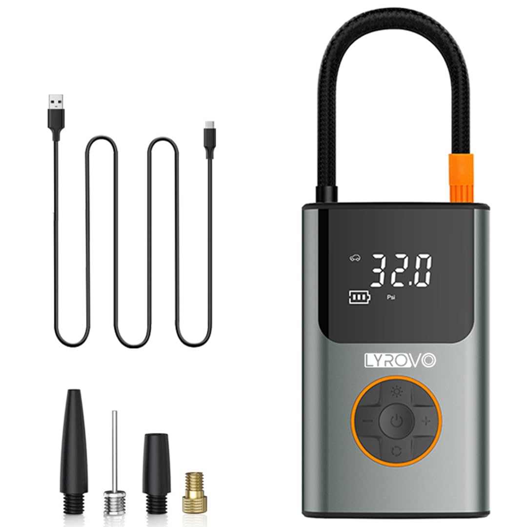Lyrovo Cordless Smart Tyre Inflator for car and Bike metal Body - Auto Shutoff Portable Air Compressor 150PSI, Air Pump for Car Tires (LY19) Grey (B0BMFRL6MR) Amazon Price History, Amazon Price Tracker