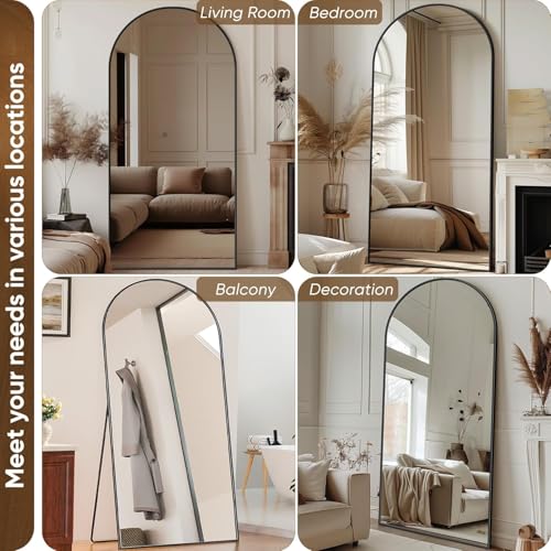 Image of Antok 81 inch x41 inch Arched Full Length Mirror with Stand, Floor Mirror, Black