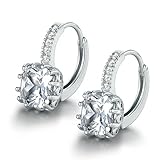 MASOP Damen Creole Ohrringe 9 Farbe 925 Sterling Silber mit Prinzess Zirkonia Swarovski Kristall Smaragd/Saphir/Topas/Rubin/Aquamarin/Amethyst/Rosa/Weiß/Schwarz/Geburtssteine