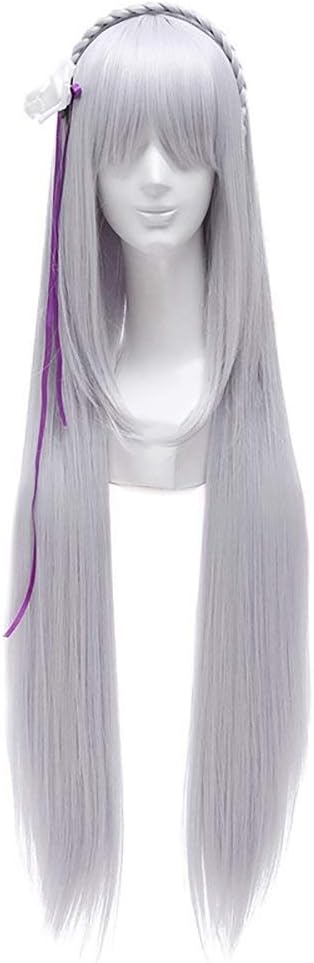 New Re:Life In A Different World From Zero Emilia Cosplay Wig Silver White Long Anime Wigs Women Costume Hair With Braid