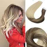 Name des Produkts: Remy Human Hair Tape in Extensions; Doppelseitiges Klebeband; Farbe #Ombre Set Ash Brown Fading to Platinum Blonde; Verschiedene Monitore zeigen eine etwas andere Farbe; Länge: 22 Zoll, 2.5g / pc, 50g / 20pcs Pro Satz empfehlen wir 2-3sets für eine starke Art und Weisefrisur. Qualität: Starkes Ende aber ist nicht doppelt gezogen, Verwicklung geben das Verschütten frei.