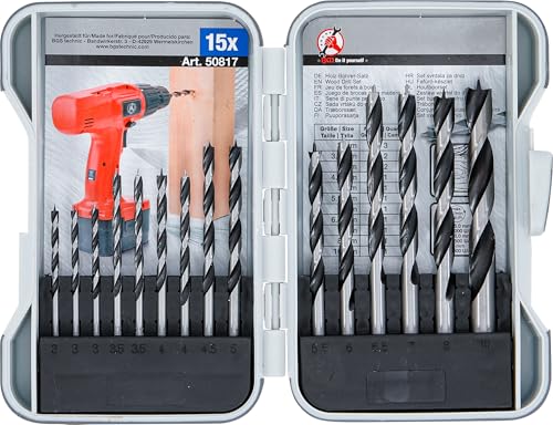 BGS Diy 50817 | Holz-Bohrer-Satz | 15-tlg. | 3-10 mm | inkl. Kunststoff-Kassette