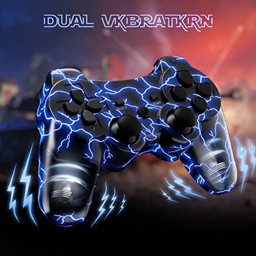 Kujian Controller For Ps3 2 Pack Wireless Controller For Playstation 3 6-Axis Thunderbolt Style Dual Vibration Gaming Controller With 2 Charging Cord(Red And Blue) #TOP1