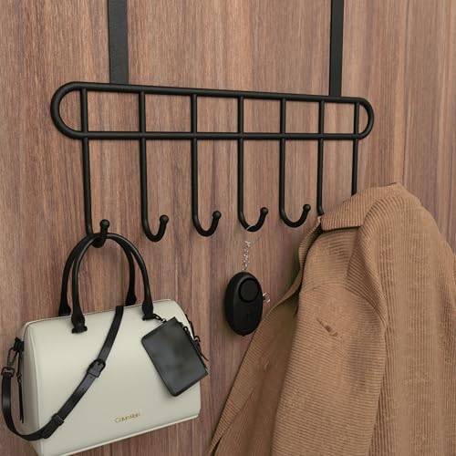 JIALTO 1 Pcs Steel Over The Door Hook Hanger | Hanging Organizer Rack with No Hole Drilling Required for Bedroom | Door Back Hanger for Clothes | Bathroom Hooks | Dress Holder for Clothes (Black)