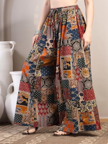Image of COTLAND Fashions Jaipuri Cotton Printed Flared Palazzo Pants for Women