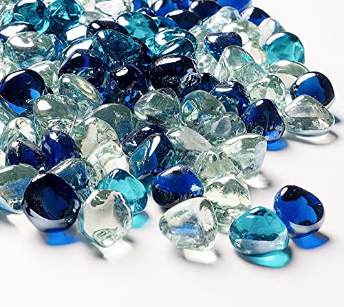 Li Decor 10 Pound Fire Glass Diamonds 1 Inch Fire Pit Glass Fire Glass Rocks For Gas Fireplace Blended Blue Luster #TOP4