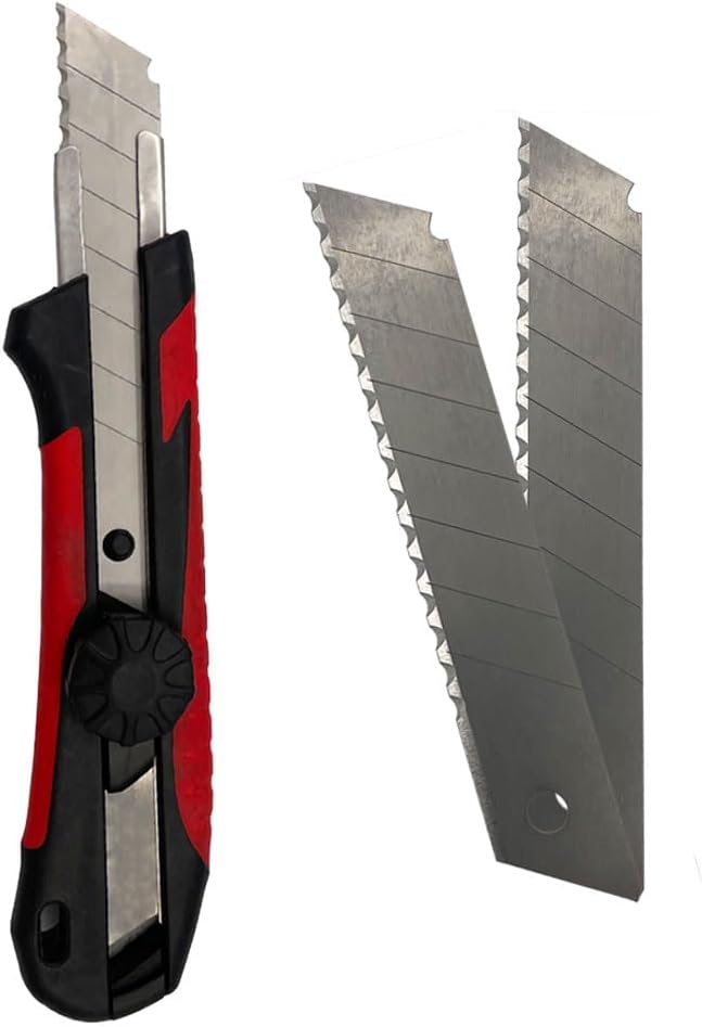 Rapid Edge 18mm Snap-Off Utility Knife, Includes 3 Serrated Blades, Razor Knife Utility Tool With Acetone-Resistant Soft Grip Handle, 1-Pack Knife
