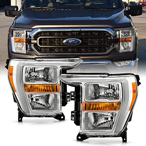 ACANII - For [Halogen Type] 2021 2022 2023 Ford F150 Pickup Truck Factory Chrome Headlights Headlamps Pair Left+Right