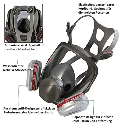 Faburo Vollgesichtsmaske Set, Atemschutzmaske Wiederverwendbare, Gasmaske Staubmaske Schutzmaske, Atemschutzmaske Gase Dämpfe für Malerei, Staub, Schleifen, Schneiden und Schweißen
