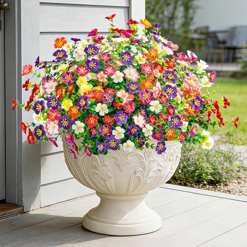 Der Rose 24 Bundles Fake Flowers Artificial Flowers Bulk Daisy for Outdoor Spring Garden Porch Farmhouse Decor 24- Multi-color B