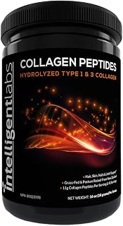 Intelligent Labs Hydrolyzed Type 1 and 3 Collagen Peptides Powder, 100% Cruelty-Free and Grass-Fed Bovine, Supports Healthy Hair, Skin, Nails & Joints, 11g per Serving, 41 Servings a Bottle
