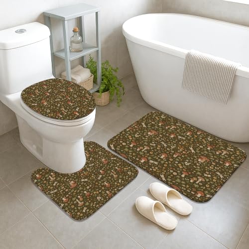 Rideau de douche champignon et tapis vert automne 183x183cm