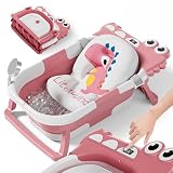 Bañera Plegable Bebé Con Cojín De Baño Antideslizante - Bañera Bebe Plegable Con Termómetro - Asiento bañera Bebe - Desde El Nacimiento Hasta Los 3 Años - Regalos De Nacimiento (ROSA, DINO)