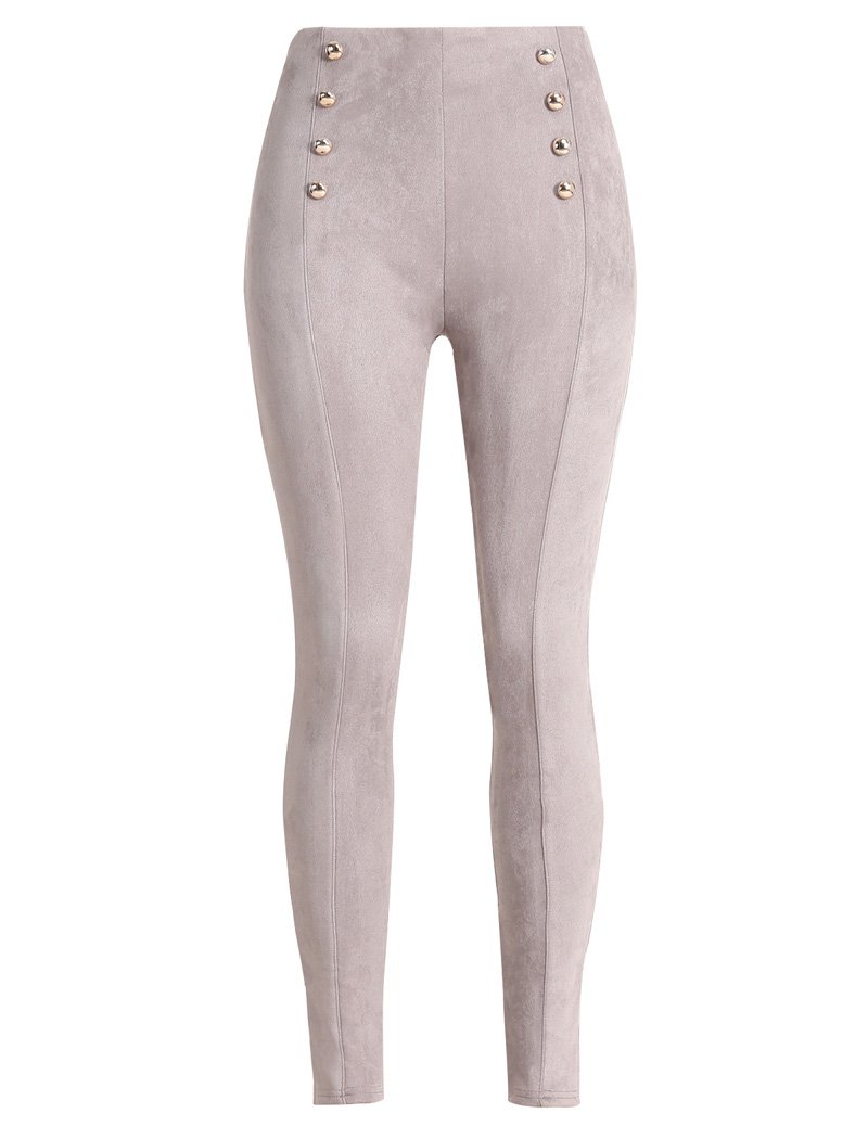 Womens Solid Color High Waisted Push Up Skinny Stretch Button Pencil Butt Lift Leather Cashmere High Rise Pants