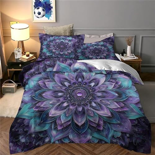 Parure de Lit de Luxe Mandala Violet 3D, Housse de Couette Microfine Grand Lit