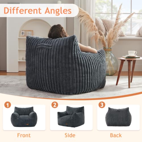 Image of Giant Bean Bag Chairs for Adults Teens with Filling Large Fluffy Bean Bag Chair with Armrests Plush Comfy BeanBag Couch Sofa Chair for Bedroom Living Room Reading