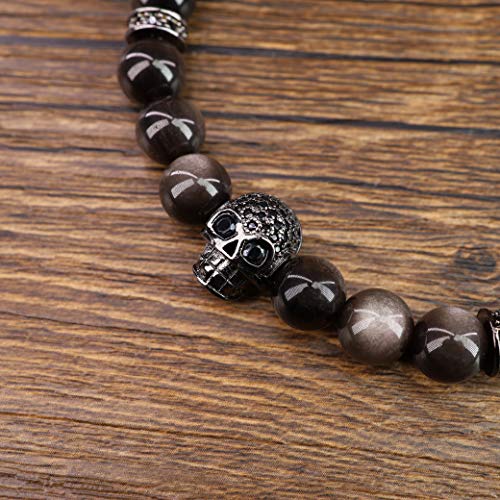 Coai Skull Silver Sheen Obsidian Bracelet For Men Women #TOP3