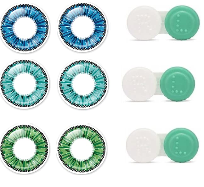 Optify Monthly Color Contact Lenses With Case (Zero Power, Blue-SeaBlue-Green,Pack of 3)