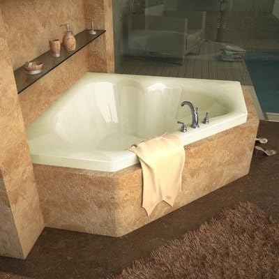 Tobago 60 x 60 x 23" Corner Soaking Bathtub Color/Trim / Tile Flange: Biscuit / Yes